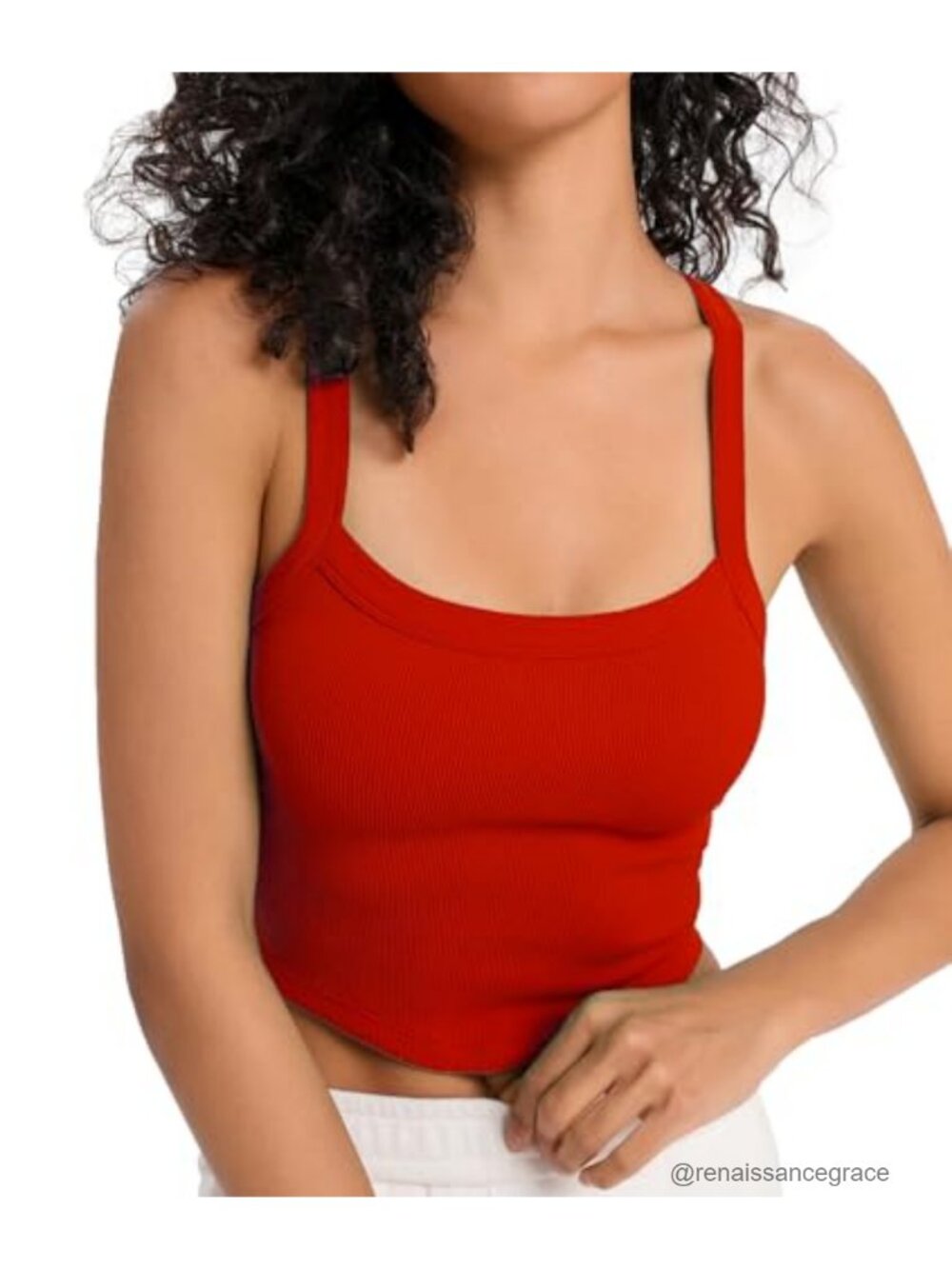 Seamless Ribbed Knit Scoop Neck Crop Tank Top Women Athletic Workout